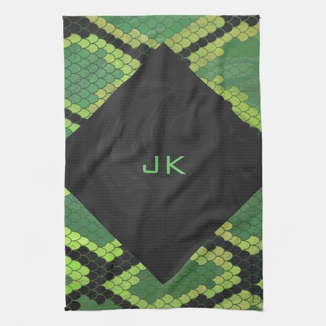 Monogram Snake Grönt och Black Kökshandduk (Vertikal)
