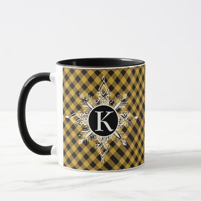 Monogram snöflinga på pläd mugg (Vänster)