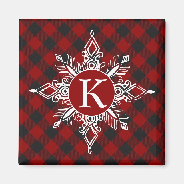 Monogram snöflinga på rutig mönster magnet (Framsidan)
