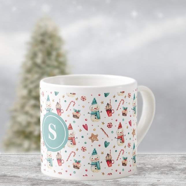 Monogram Snömannen & Godis Mönster 6oz Espresso Ko Espressomugg (Skapare uppladdad)