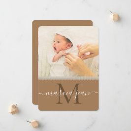 Monogram Snöre Beige Photo Collage Newborn Girl Meddelande