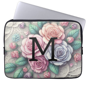 Monogram snöre blommigt rosa lila blue ro laptop fodral