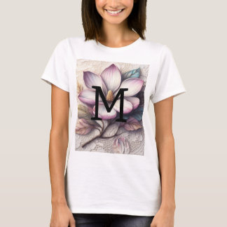Monogram snöre blommigt rosa lila  magnolia-blomma t shirt