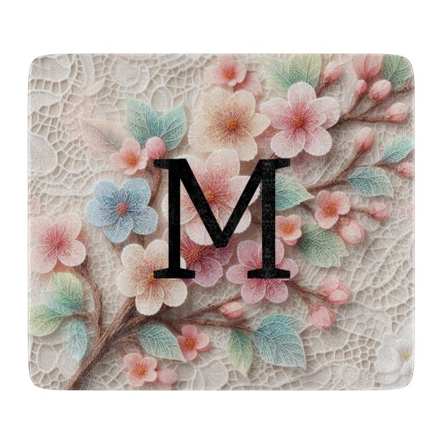 Monogram snöre blommigt rosa pastel cherry blommar (Framsidan)