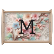 Monogram snöre blommigt rosa pastel cherry blommar