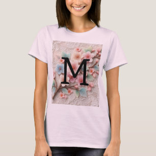 Monogram snöre blommigt rosa pastel cherry blommar t shirt
