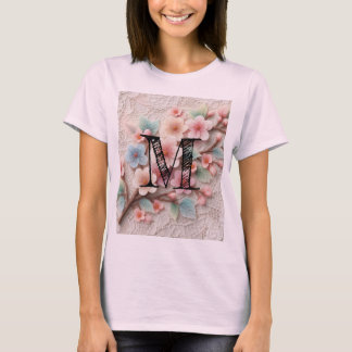Monogram snöre blommigt rosa pastel cherry blommar t shirt