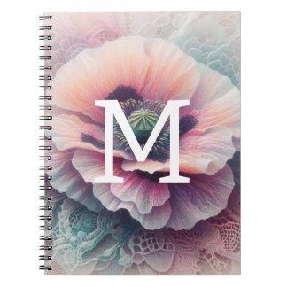 Monogram snöre blommigt rosa pastellvallmoblommor anteckningsbok