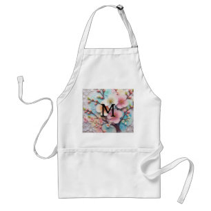 Monogram snöre rosa blommigt pastel cherry blomma förkläde