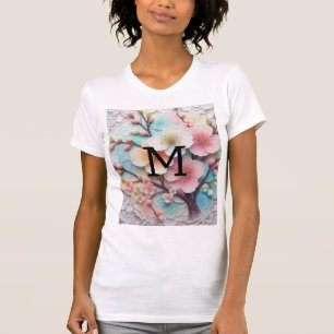 Monogram snöre rosa blommigt pastel cherry blomma t shirt