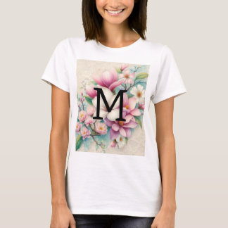 Monogram snöre rosa lila Magnolias-blommor T Shirt