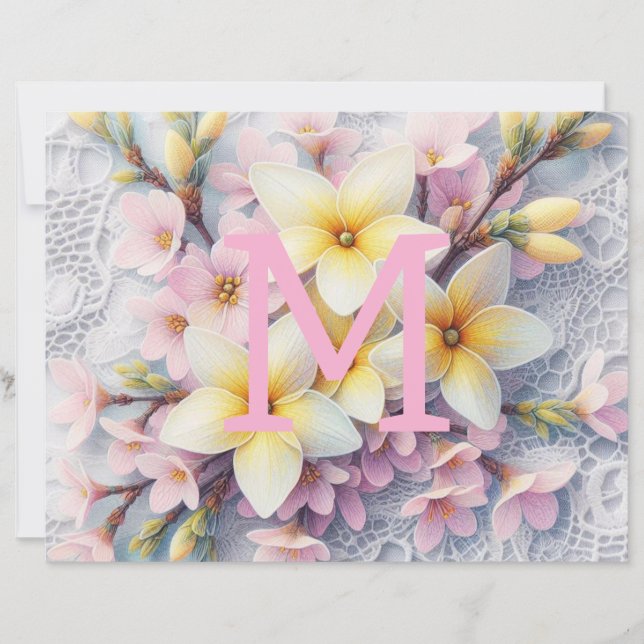 Monogram snöre rosa och gult Vår blommor (Framsida)