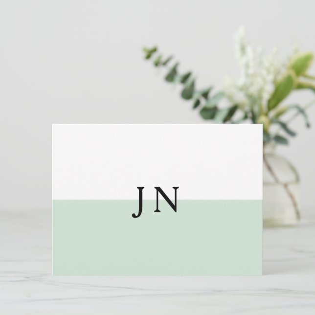 Monogram snygg grön pastell vit färgblock anteckningskort (Stående Fram)