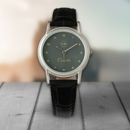 Monogram Snyggt Guld & Forest Grönt Armbandsur