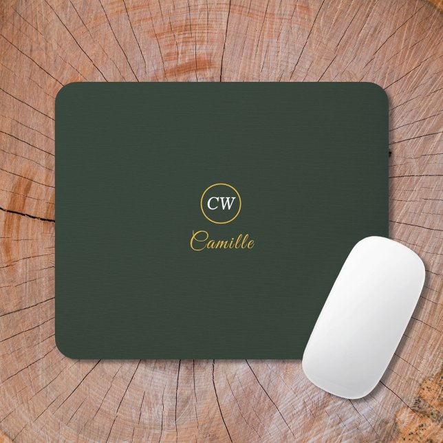 Monogram Snyggt Guld & Forest Grönt Musmatta (Monogram Stylish Gold & Forest Green Mouse Pad)