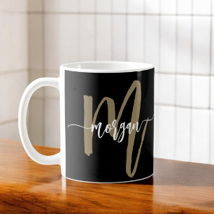 Monogram Snyggt Modern Black Guld Kaffemugg