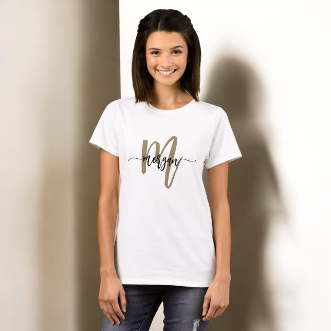 Monogram Snyggt Modern Black Guld T Shirt (Skapare uppladdad)