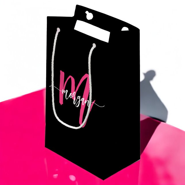 Monogram Snyggt Modern Shock rosa Black (Skapare uppladdad)
