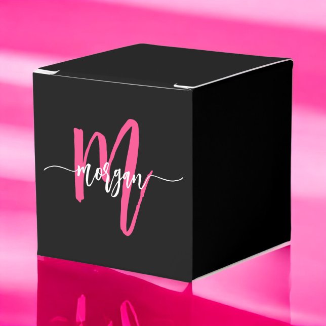 Monogram Snyggt Modern Shock rosa Black Presentaskar (Skapare uppladdad)