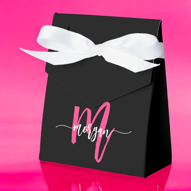 Monogram Snyggt Modern Shock rosa Black Presentaskar (Skapare uppladdad)