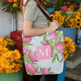 Monogram Snyggt - Rosa - vattenfärgsblommor Tygkasse