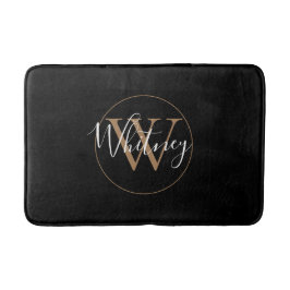 Monogram Snyggt Script Namn Guld Black  Badrumsmatta