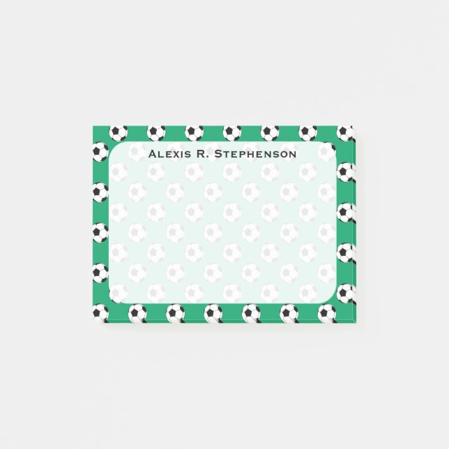 Monogram Soccer Futbol Bollar Shamrock Grönt Post-it Block (Framsida)