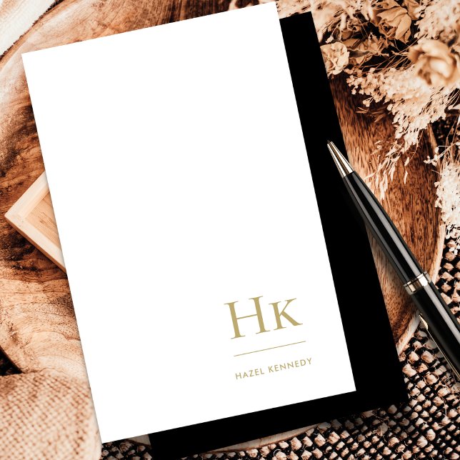 Monogram Social Notecard Elegant Black Guld Anteckningskort (Skapare uppladdad)