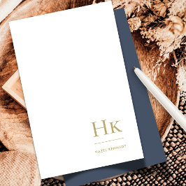 Monogram Social Notecard Elegant Navy Blue Guld Anteckningskort