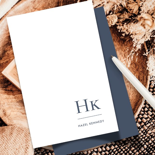 Monogram Social Notecard Professionell Navy White Anteckningskort (Skapare uppladdad)