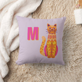 Monogram socker Skull Katt Day of the dead Pillow Kudde