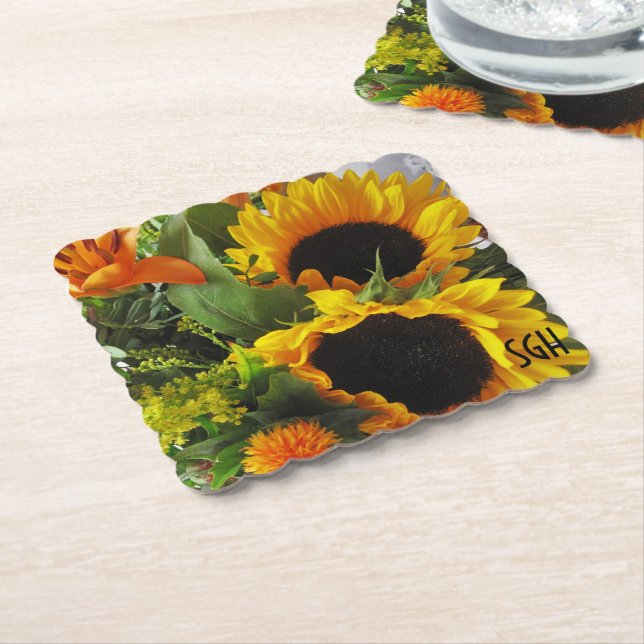 Monogram Solblommor Skriv ut Scallop Papper Underl Underlägg Papper (Vinklad)