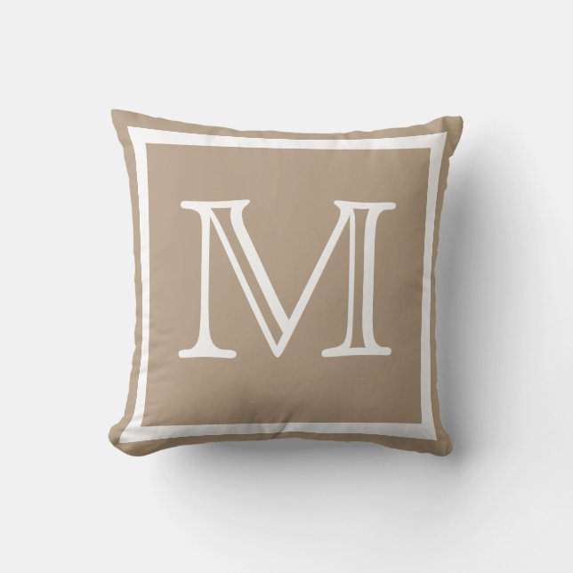 MONOGRAM Solid beige Tan taupe slätt kudde (Framsida)