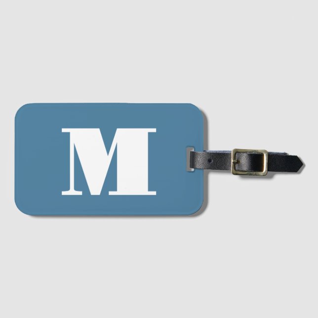 Monogram Solid Blue Pastel Minimalist-Professionel Bagagebricka (Framsida horisontal)