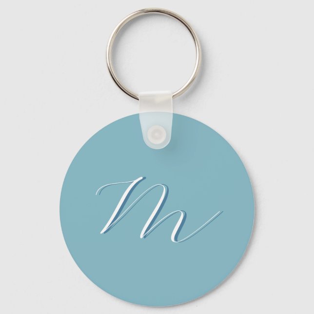 Monogram Solid Blue Pastel Minimalist-Professionel Nyckelring (Framsida)