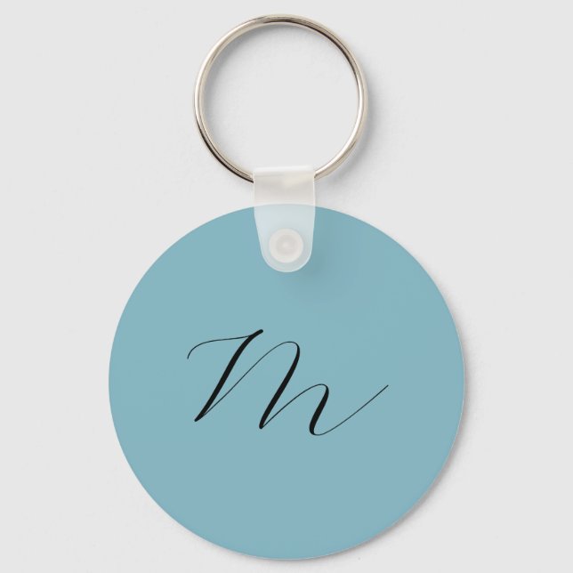 Monogram Solid Blue Pastel Minimalist-Professionel Nyckelring (Framsida)
