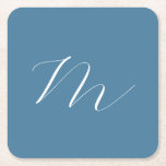 Monogram Solid Blue Pastel Minimalist-Professionel Underlägg Papper Kvadrat<br><div class="desc">Extremt estetisk,  enkel och professionell design i pastel färg.</div>