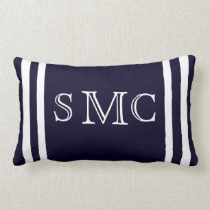 MONOGRAM Solid Navy blue and white blank vid kudde