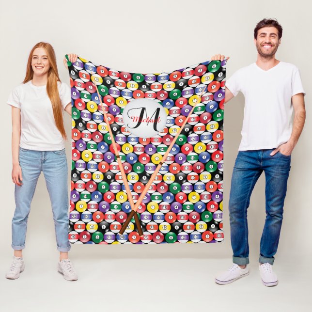 Monogram Solid och Rand 🎱 Billiards Bollar Fleecefilt (På plats)