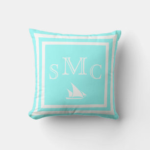 MONOGRAM Solid Teal Aqua Turquise Blue blank Kudde