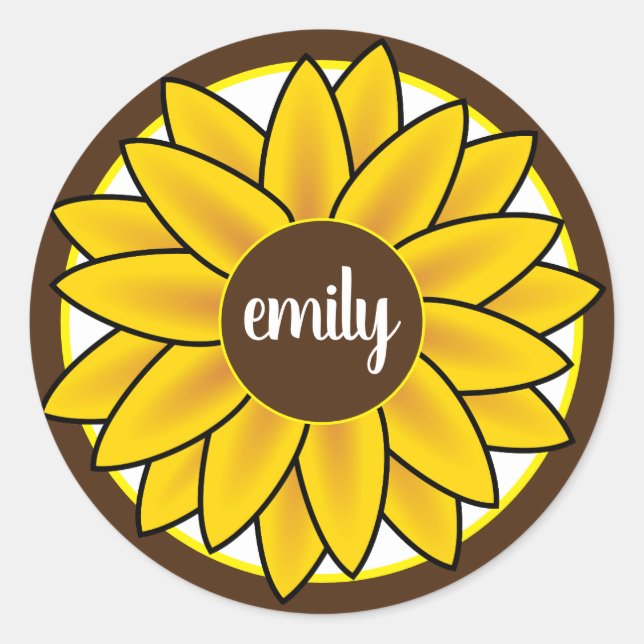 Monogram Solros Runt Klistermärke (Framsida)