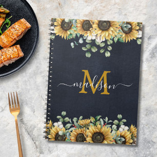 Monogram Solsicker Eukalyptus Blommig Svart Recept Anteckningsbok