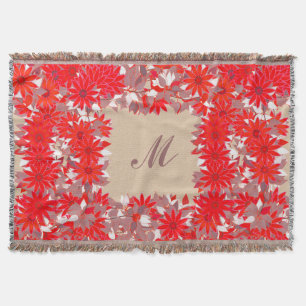 Monogram som inramas med röda blommor - och taupe filt