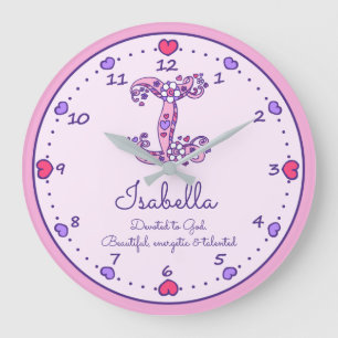 Monogram som jag det menande Isabella hjärtanamn Stor Klocka