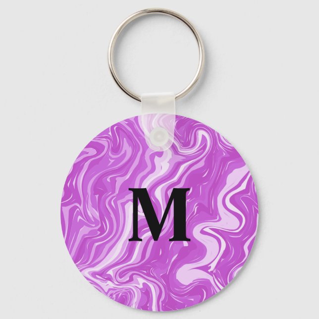 Monogram Sömlös Abstrakt Marble Rosa Mönster Nyckelring (Framsida)