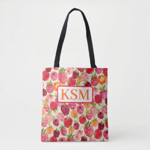 Monogram sommar hallon Watercolor Coquette Tygkasse