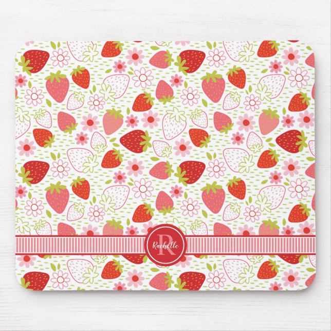 Monogram sommar jordgubbs frukt mönster musmatta (Framsidan)
