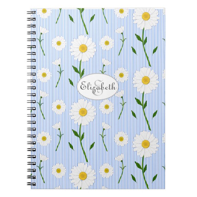 Monogram, sommartid, Daisy Mönster Light Blue Rand Anteckningsbok (Framsidan)