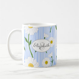 Monogram, sommartid, Daisy Mönster Light Blue Rand Kaffemugg