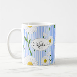 Monogram, sommartid, Daisy Mönster Light Blue Rand Kaffemugg